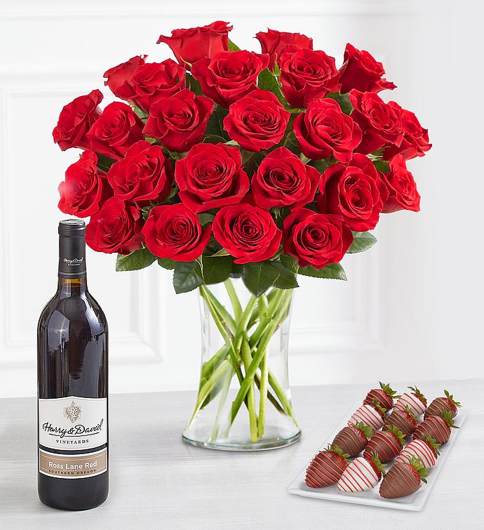 Deliciously Decadent Red Roses, Strawberries, and Wine